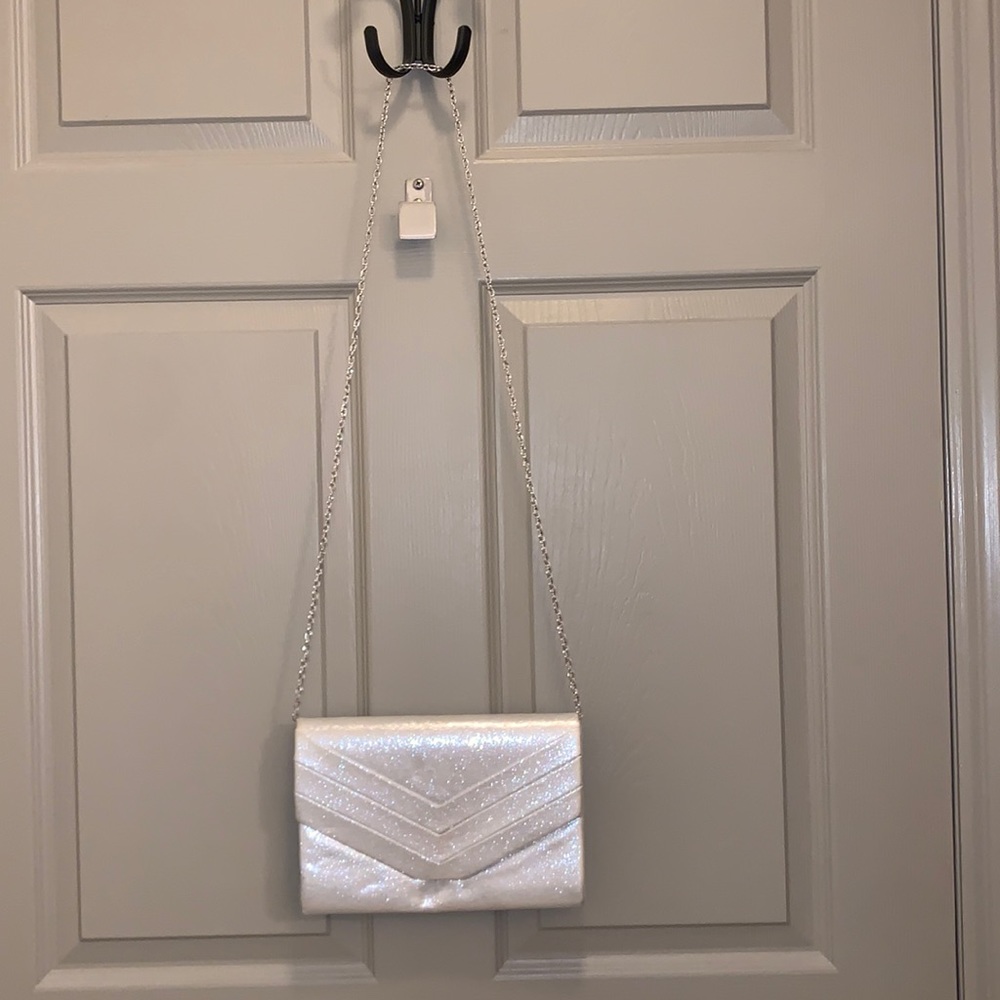 Silver clutch with removable strap